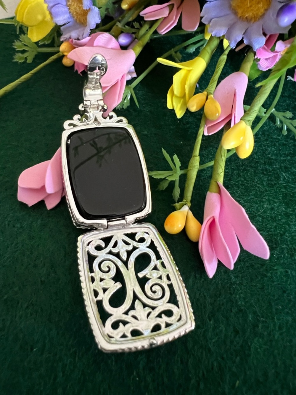 Ornate Filigree Pendant/Enhancer Silver & Gold Tones - Picture 4 of 13